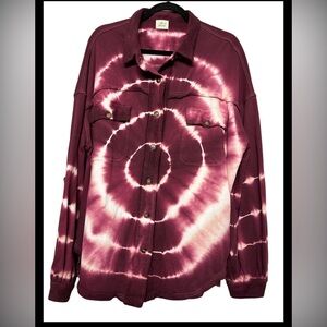Blue ButterCup Burgundy Tye Dye Button Down Shacket Oversized Large BX1